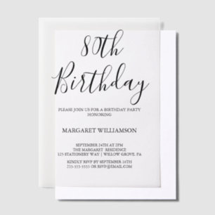 Modern Elegance  80th Birthday  Vellum Invitations