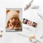 Modern Elegance Baby Boy Photo Birth Announcement<br><div class="desc">Announce your new baby boy to family and friends in style with this simple and sleek photo birth announcement. Features a modern text overlay on the front featured photo, and three square photos on the back of the card with text that can be personalised. Use the "customise it" feature to...</div>