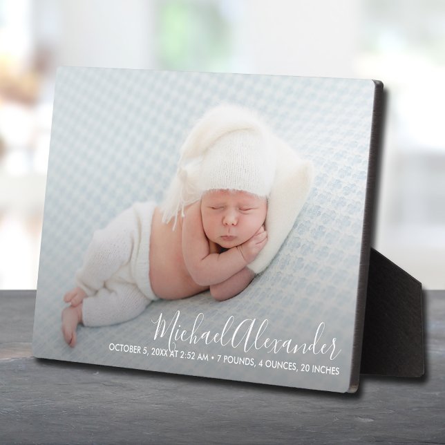 Modern Elegance Baby Boy Photo Birth Announcement Plaque (Creator Uploaded)