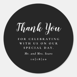 Modern Elegance Black and White Thank You Classic Round Sticker