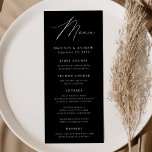 Modern Elegance Black and White Wedding Menu<br><div class="desc">Simple and elegant wedding menu featuring "Menu" displayed in a modern white script with a black background or colour of your choice. Personalise the black wedding menu by adding your names,  wedding date,  and menu information. Designed to coordinate with our Modern Elegance wedding collection.</div>