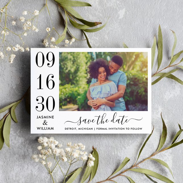Modern Elegance Black and White Wedding Photo Save The Date (Creator Uploaded)