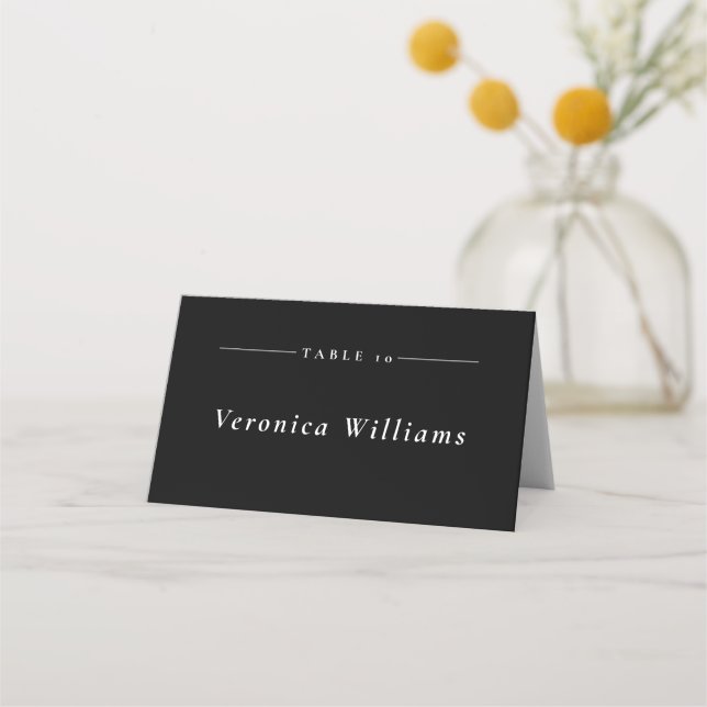 Modern Elegance Black and White Wedding Place Card (Front)