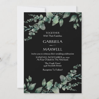 Modern Elegance Black Eucalyptus Wedding Invitation