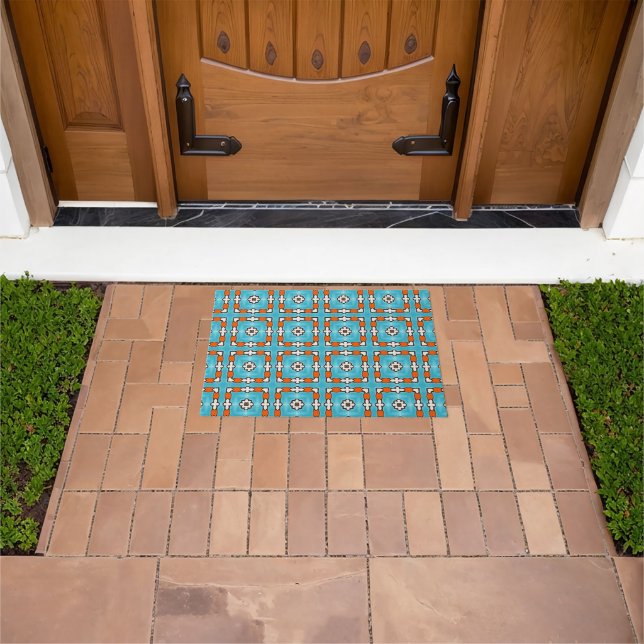 Modern Elegance Blue Orange White Azulejos Tile Doormat (Outdoor)