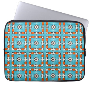 Modern Elegance Blue Orange White Azulejos Tile Laptop Sleeve