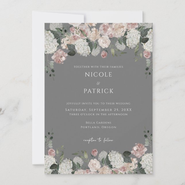 Modern Elegance blush floral sage green wedding Invitation (Front)