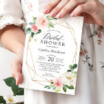 Modern Elegance Blush Pink Floral Bridal Shower Invitation<br><div class="desc">Make your bridal shower an elegant affair with this beautiful blush floral and gold geometric invitation. The simple yet sophisticated design features a stunning bouquet of flowers paired with a geometric border, creating a perfect balance of classic and modern styles. With Zazzle's design tool, you can customize this template to...</div>