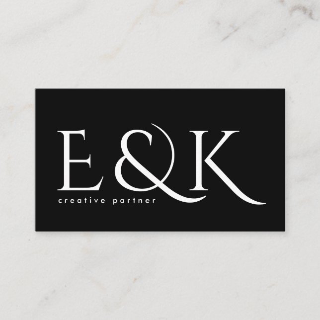 Modern Elegance Bold Big Monogram Black Script Business Card (Front)