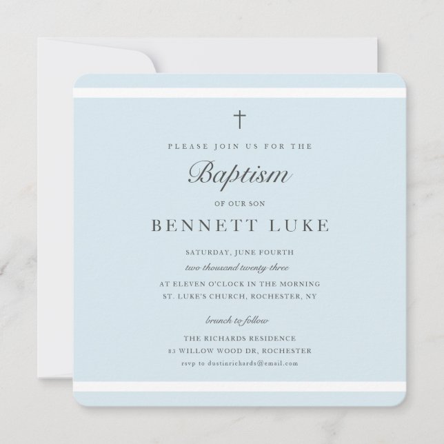 Modern Elegance Boys Baptism Invitation (Front)