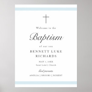 Modern Elegance Boys Baptism Welcome Poster