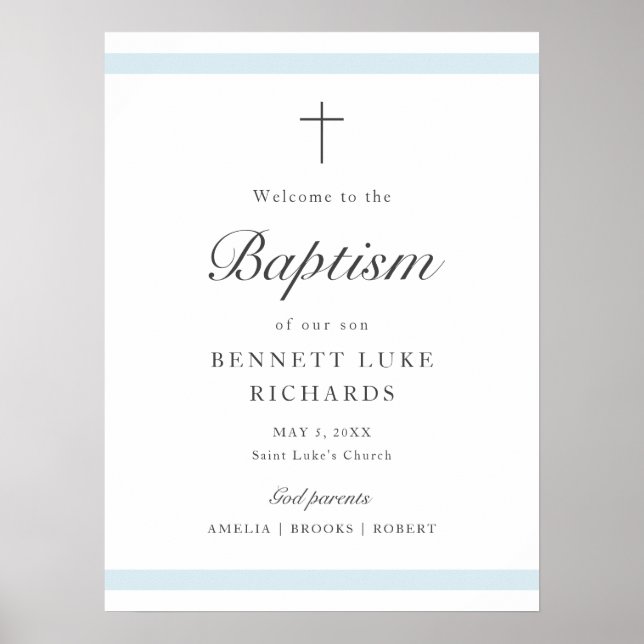 Modern Elegance Boys Baptism Welcome Poster (Front)
