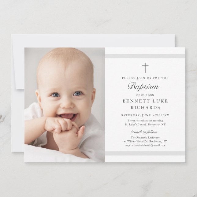 Modern Elegance Boys or Girls Photo Baptism Invitation (Front)