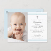 Modern Elegance Boys Photo Baptism Invitation Postcard (Front/Back)