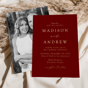 Modern Elegance Burgundy and Gold Photo Wedding