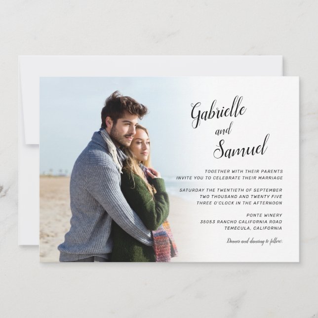 Modern Elegance Calligraphy Photo Wedding Invitati Invitation (Front)