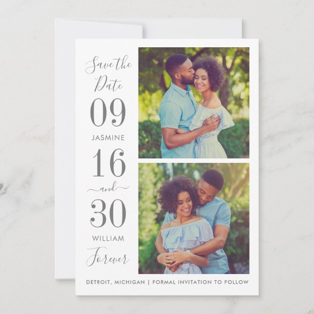 Modern Elegance Charcoal Gray Wedding Photo Save The Date (Front)