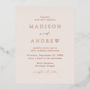 Modern Elegance Cream and Rose Gold Wedding Foil Invitation Postcard