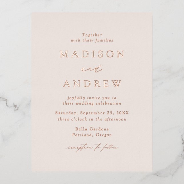 Modern Elegance Cream and Rose Gold Wedding Foil Invitation Postcard (Front)