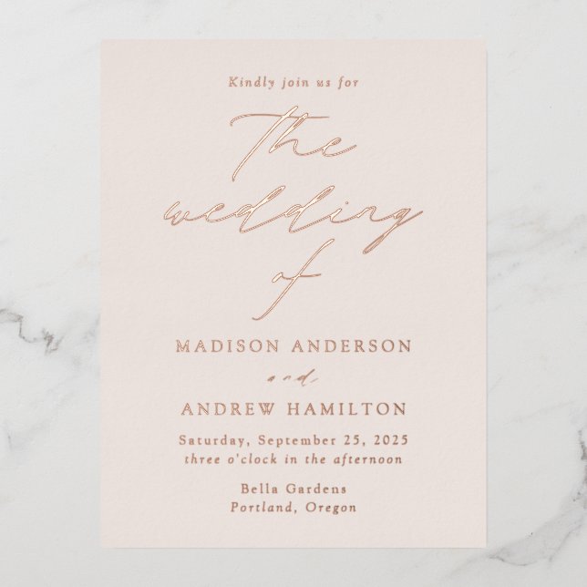Modern Elegance Cream and Rose Gold Wedding Foil Invitation Postcard (Front)