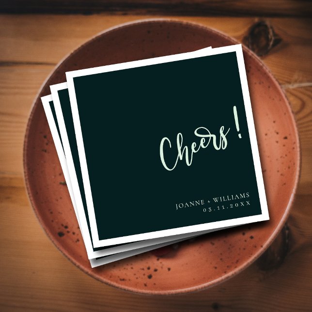 Modern Elegance! Dark Green Hand Lettered Wedding Napkin (Dark Green Hand Lettering Cheers Wedding  Napkins)