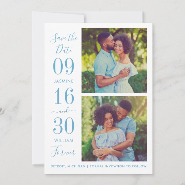 Modern Elegance Dusty Blue Wedding Photo Save The Date (Front)