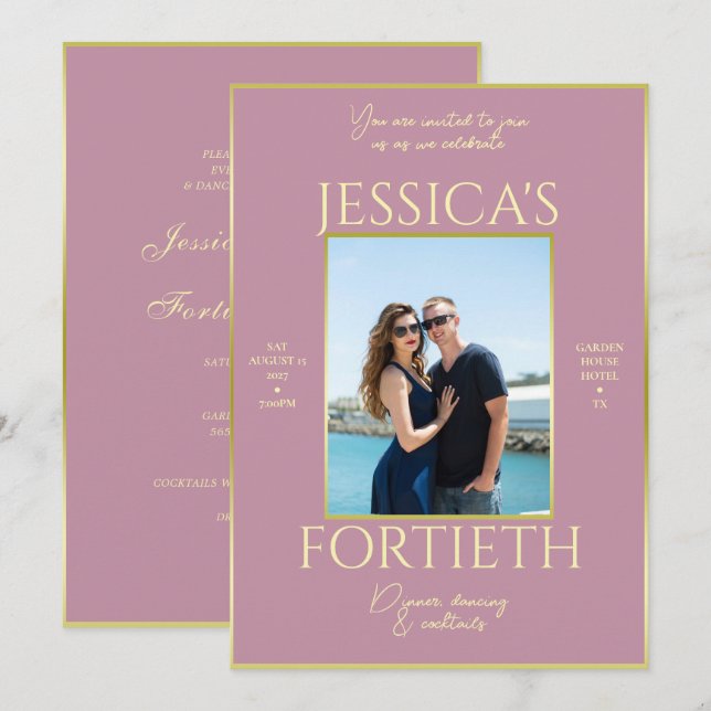 Modern Elegance Dusty Pink Photo 40th Birthday Invitation (Front/Back)