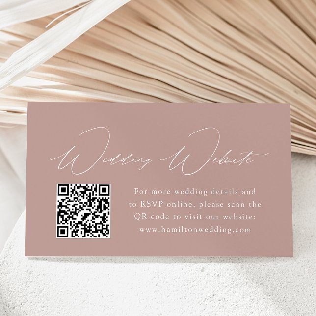 Modern Elegance Dusty Rose Wedding Website QR Code Enclosure Card (Creator Uploaded)