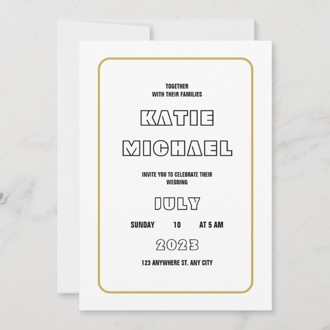 Modern Elegance Gold Border Minimalist Wedding Invitation (Front)