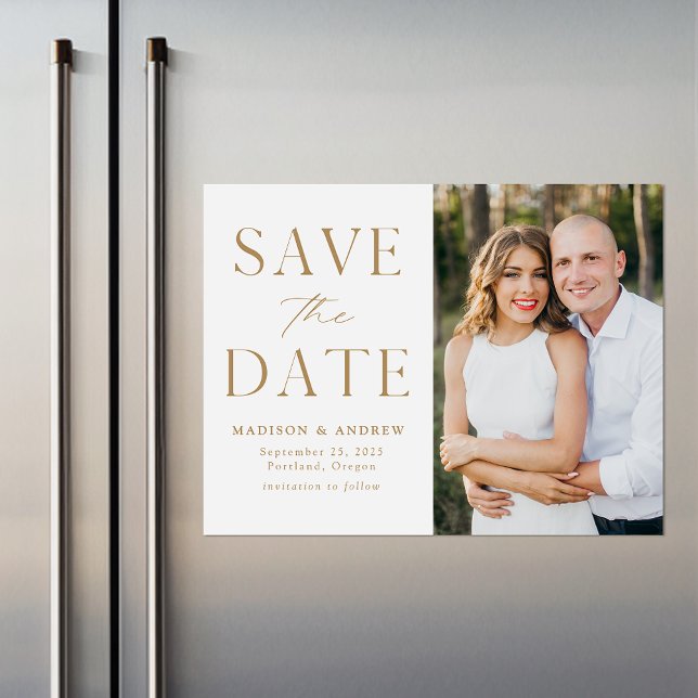 Modern Elegance Gold Photo Save the Date Magnetic Invitation (Creator Uploaded)