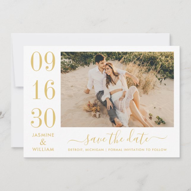 Modern Elegance Gold Wedding Photo Save The Date (Front)
