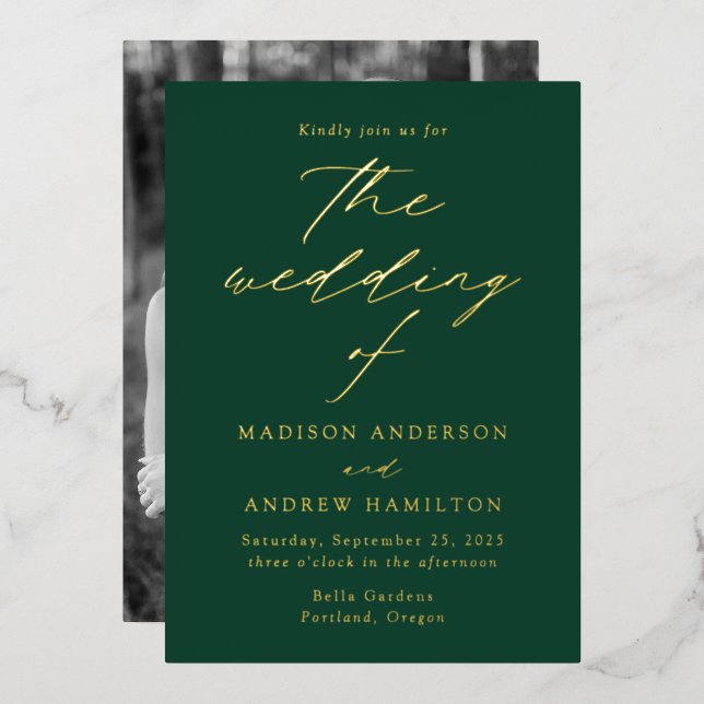 Modern Elegance Green and Gold Photo Wedding (Front/Back)