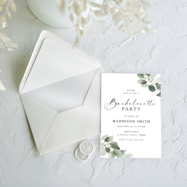 Modern Elegance Green Leaves Bachelorette Invitation (Creator Uploaded)