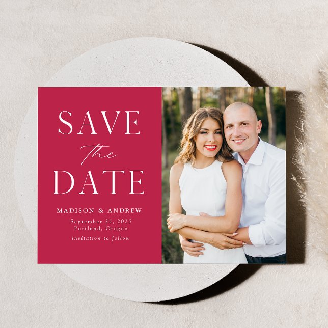Modern Elegance Magenta Photo Save The Date (Creator Uploaded)