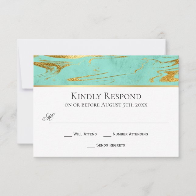 Modern Elegance Mint and Gold Wedding RSVP (Front)