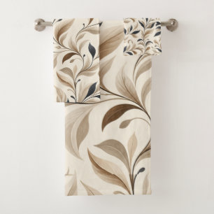 Modern Elegance Natural Leaf Pattern Home Décor Bath Towel Set