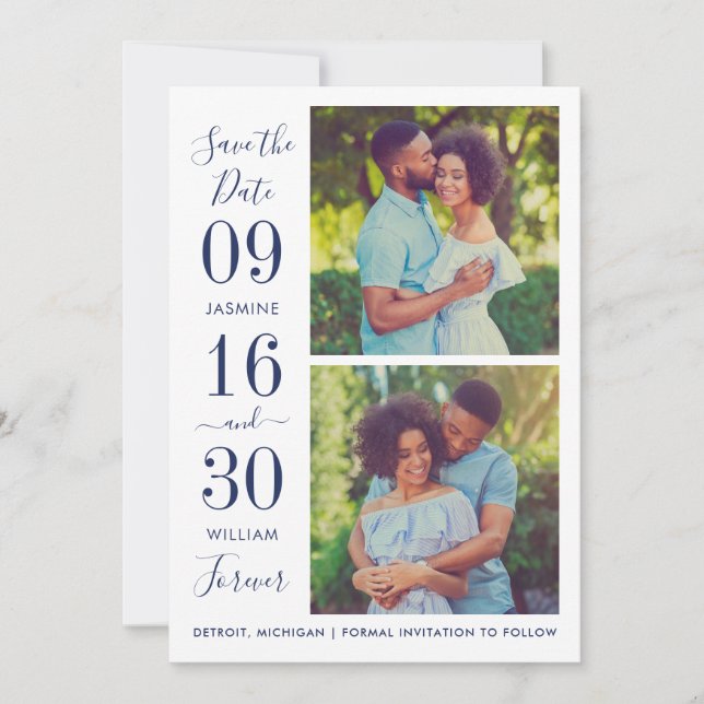 Modern Elegance Navy Blue Wedding Photo Save The Date (Front)