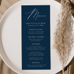 Modern Elegance Navy Wedding Menu<br><div class="desc">Simple and elegant wedding menu featuring "Menu" displayed in a modern white script with a navy background or colour of your choice. Personalise the navy wedding menu by adding your names,  wedding date,  and menu information. Designed to coordinate with our Modern Elegance wedding collection.</div>