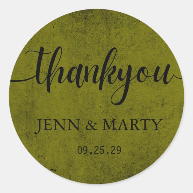 Modern Elegance Olive Green Wedding Thank You  Classic Round Sticker (Front)