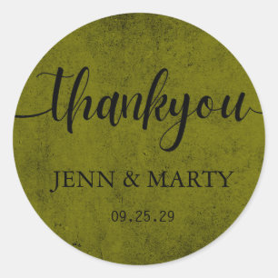 Modern Elegance Olive Green Wedding Thank You Classic Round Sticker