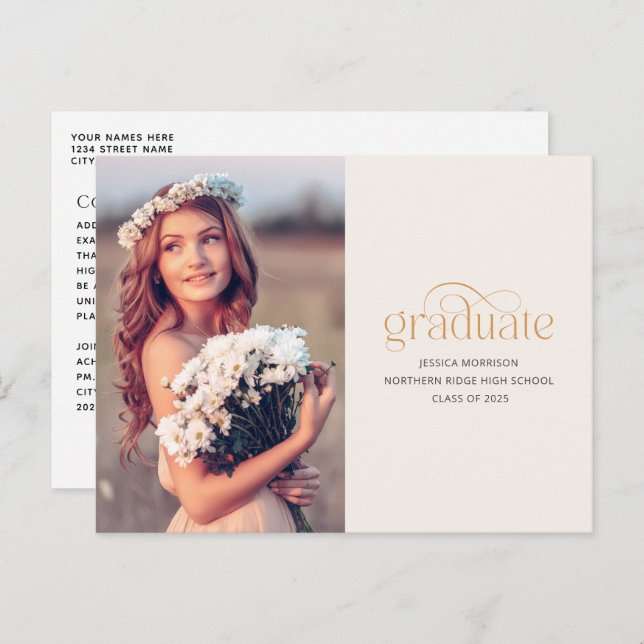 Modern Elegance One Photo 2025 Graduation Party Postcard (Front/Back)
