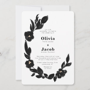 Modern Elegance Painted Floral Wreath Wedding Invitation