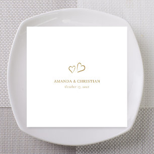 Modern Elegance: Personalised Gold Heart Wedding Napkin