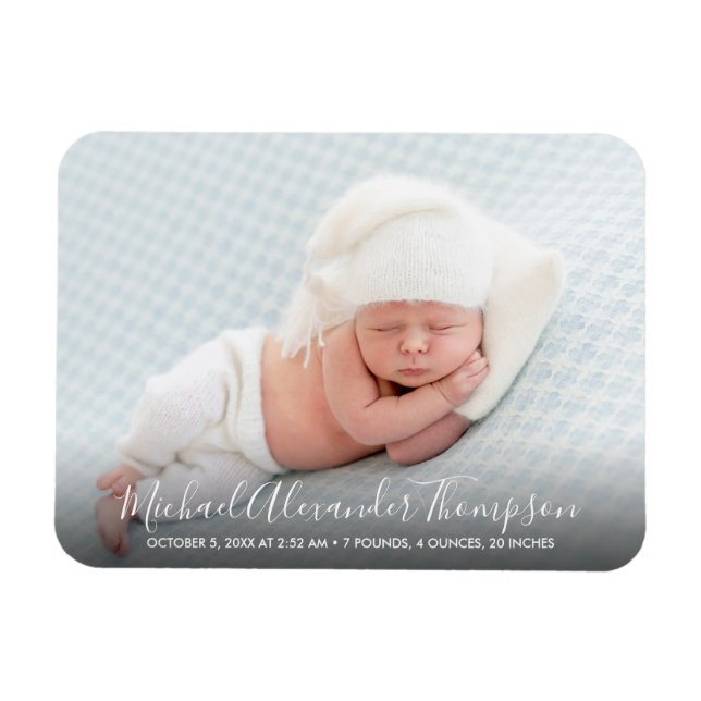 Modern Elegance Photo Baby Boy Birth Announcement Magnet (Horizontal)