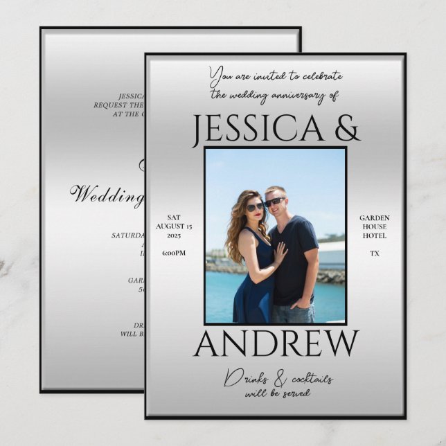 Modern Elegance Photo Wedding Anniversary Invitation (Front/Back)