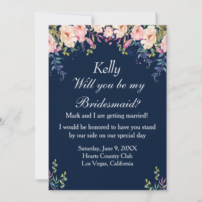 Modern Elegance Pink Floral Botanical Bridesmaid Invitation (Front)