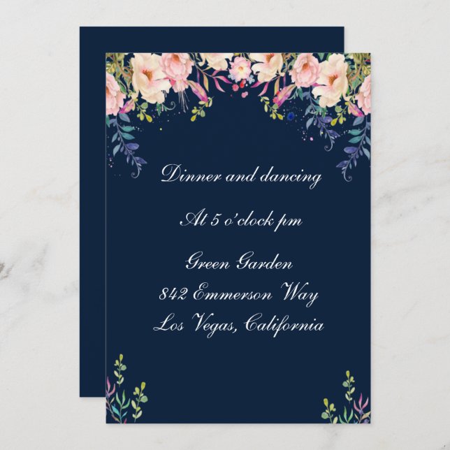 Modern Elegance Pink Floral Botanical Reception Invitation (Front/Back)
