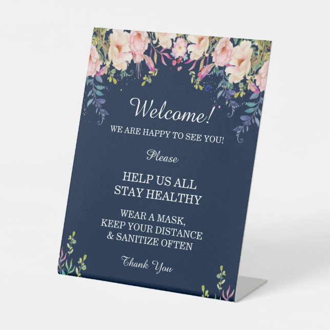 Modern Elegance Pink Floral Botanical Safety Pedestal Sign (Front)