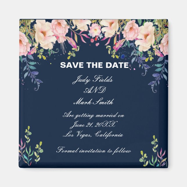 Modern Elegance Pink Floral Botanical Save TheDate Magnet (Front)