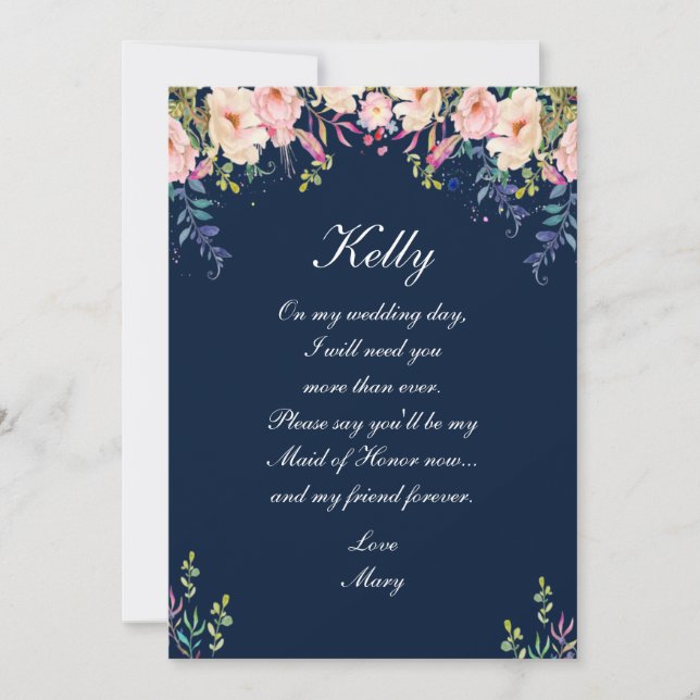 Modern Elegance Pink Floral Maid Of Honour Invitation (Front)